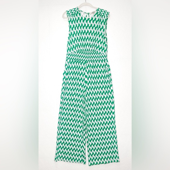 Boden Thea Jersey Jumpsuit Emerald Green Geo Wave Print Size 10 Geometric Print - Picture 3 of 9